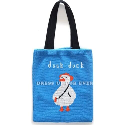 Cartoon Crochet Knitted Woolen Shoulder Bag Simple Handbag Tote Large Capacity Embroidery Shopping Bag Cute Book Bags For Girls