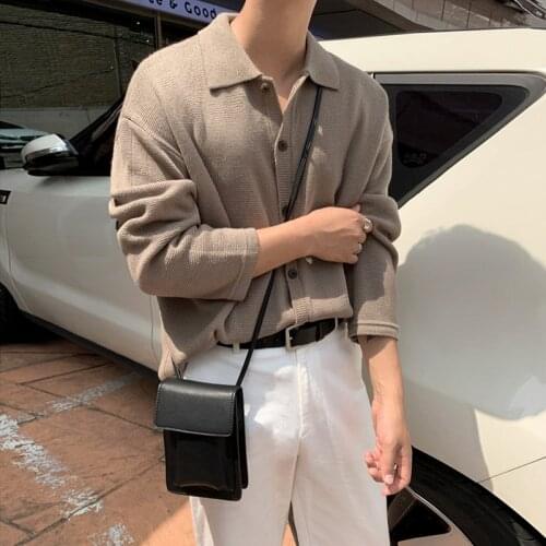 Men 2021 Autumn Winter Fashion Lapel Knitted Coats Male Loose Warm Cardigan Overcoats Mens Solid Color Sweater Jackets O170