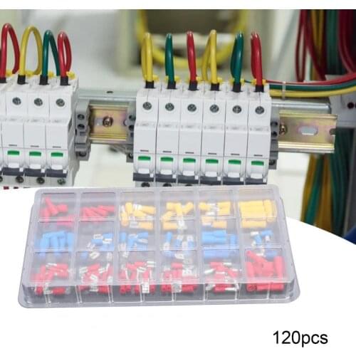 120pcs/set Cable Lugs Assortment Kit Wire Flat Female and Male Insulated Electric Wire Cable Connectors Crimp Terminals Set Kit