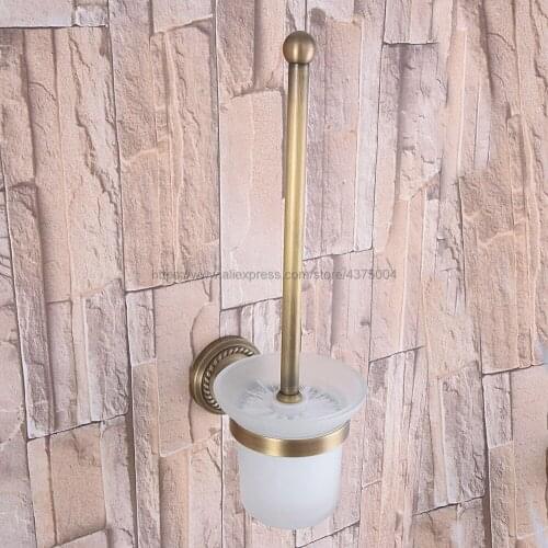 Wall Mounted Bathroom Toilet Brush Holder, Antique Brass Color, With Glass Cup Cleaning Tools Toilet Bowl Brush Set Nba267