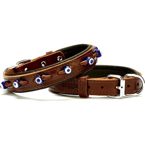 Handmade Evil Eye Beaded Dog Neck Collar, Blue Glass Beaded Fancy Stylish Real Leather Neck Leash