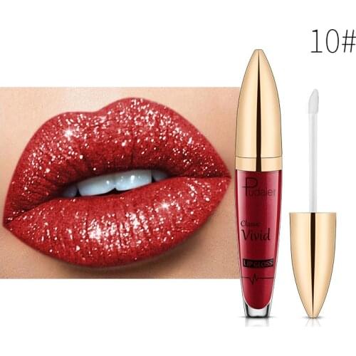 Lipstick Glitter Lip Gloss Diamond Shimmer Pigment Metallic Glossy Lip Gloss Matte Sparkling Lip Tint Liquid Lipstick TSLM1