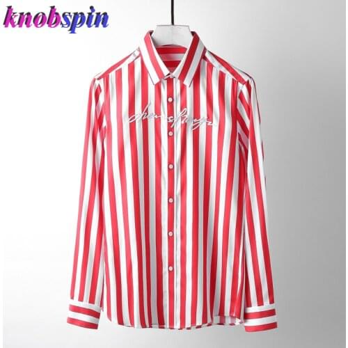Fashion Letters Embroidery Cotton Silk Shirt men Wide Striped design long sleeve Slim male clothings Camisas 2019 Casual Shirts