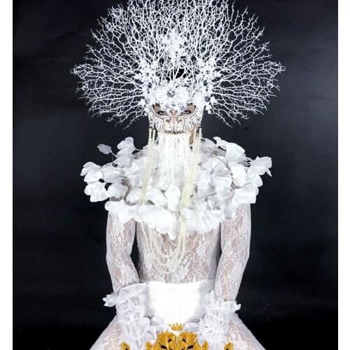 Sexy men stage dance LED lights White Branch headdress dance wear Christmas Valentines day party performance show costume