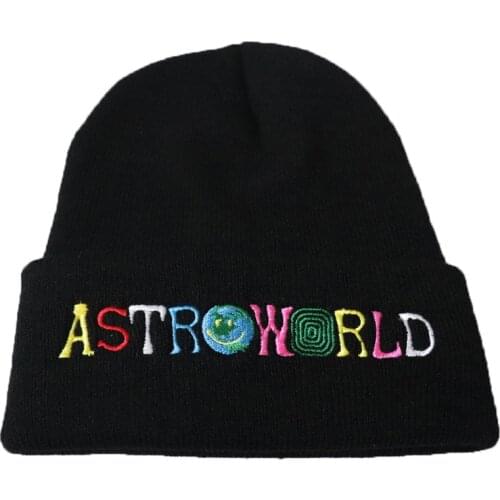 Trendy Men Women Knitted Hat Fashion Astroworld Pattern Embroidery Ski Warm Winter Beanie Skullies Cap