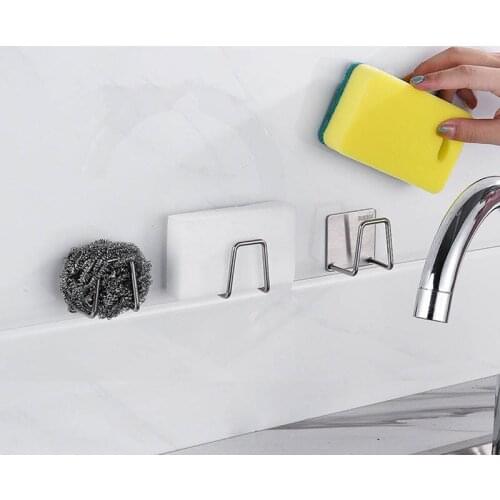 1Pcs Kitchen 304 Stainless Steel Sponge Rack Self-adhesive Sink Sponge Drain Drying Rack Kitchen Sink Accessories Storage Box