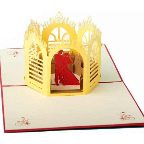 3D Handmade Crown Shape Church Blessing Couple Paper Wedding Invitation Card Greeting Cards with Envelope Creative Present