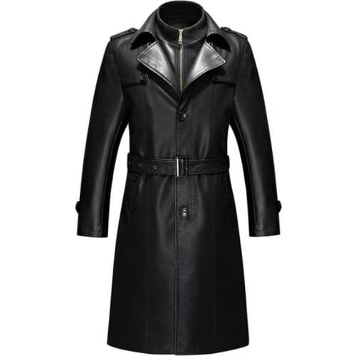 2020 New Winter mens business casual windbreaker natural sheepskin Slim plus velvet thick loose large size long leather jacket