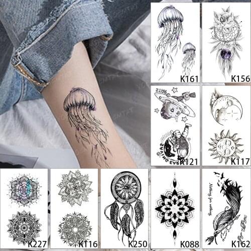 9pcs/Lot Waterproof Temporary Tattoo Sticker Dream Net Feather Henna Tatoo Galaxy Moon Sun Child Kids Baby Women Men Fake Tatto