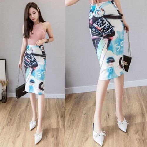 Womens 2020 High-Waisted Slim-Fit Printed Mid-Length Back Slit One-Step Skirt for Commuter office skirt faldas mujer moda
