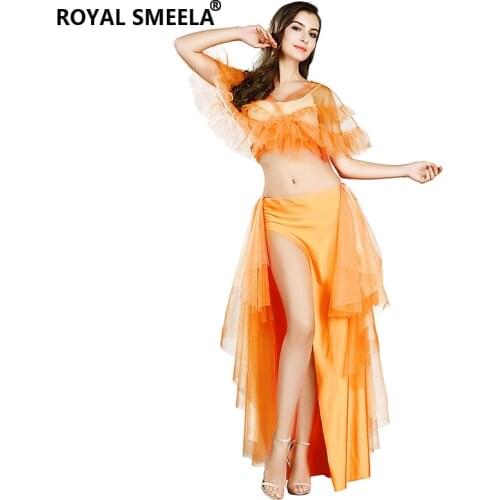 2021 Hot mesh belly dance costumes women Sexy Belly Dancing Outfits Belly Dance top and Skirt 2pcs Set Performance costume set