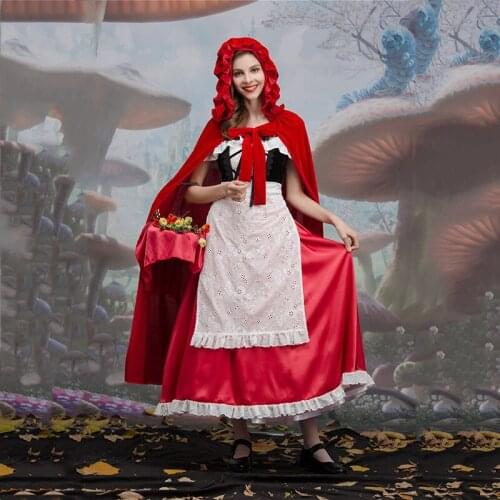 Adult Women Little Red Riding Hood Costume Dresses Woman Halloween Carnival Stage Princess Cosplay Uniform