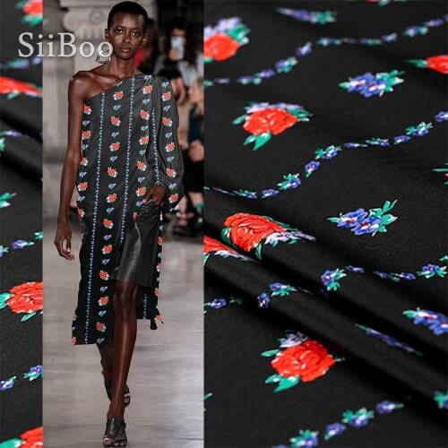 Siiboo 100% natural silk twill satin fabric luxurious wide rose print Tela de seda for women summer evening dress fancy sp6499