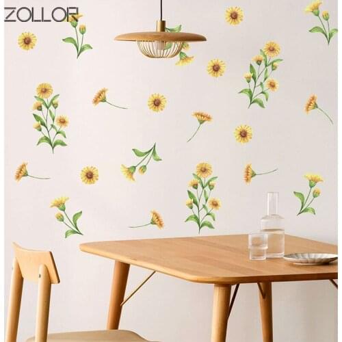 Zollor 6pcs/set Daisy Flowers Plants DIY Wall Sticker Decoration for Home Baby Children Room Self-adhesive Mural Decals Poster