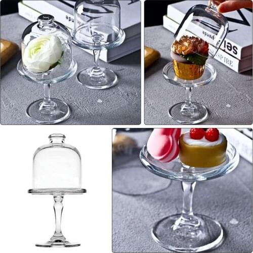 1 Set Glass Dome Food Cover Fruit Dessert Display Tray Party Cake Cover Home Creative High Foot Dessert Cake Cover (White)