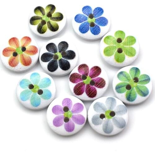 100PCS Flower Printing Theme Round Wooden Buttons Sewing Scrapbook Clothing Gifts Crafts Handwork Accessories Wood Button 15mm