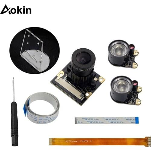 5MP Camera Focal Adjustable Night Camera + Acrylic Version Light Holder +2 IR light + FCC Cables Kit for Raspberry Pi 3 B Zero