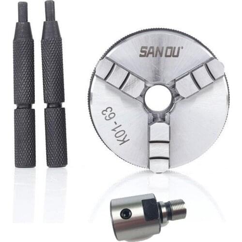 63mm 2.5" LATHE Chuck three Jaw Manual mini Self-Centering Chuck Sanou K01-63 with Connecting rod Connector for CNC