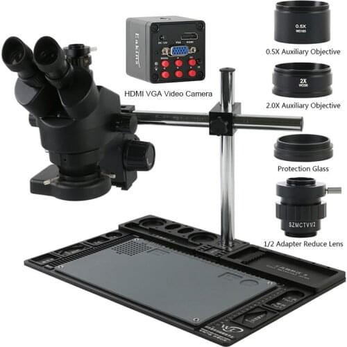 7X-45X 3.5X-90X Simul-focal Trinocular Stereo Microscope Aluminum Alloy Base SONY IMX307 1080P Industrial HDMI VGA Video Camera