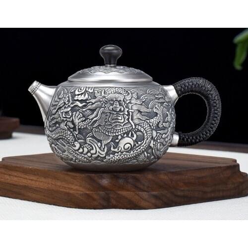 Ag999 Sterling Silver Chinese Dragon Teapot Kitchen Utensils Coffee Handmade Tea Pot