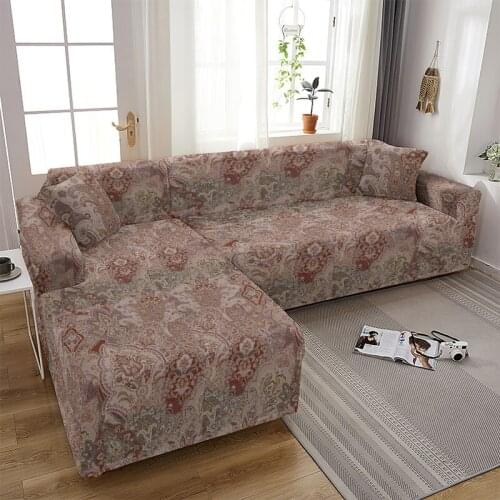Retro Style Elastic Sofa Cover Plant Pattern Living Room Furniture Protection Armchair All-inclusive Sofa Cover 1/2/3/4 Seater