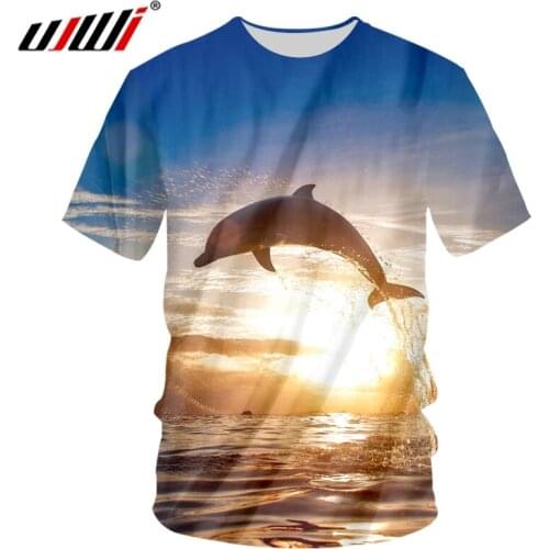 UJWI Animal Theme Mens O Neck Tshirt 3D Printed Dolphin Tee Shirt Wholesale Man Large Size Leisure T-shirt 6XL Direct Selling