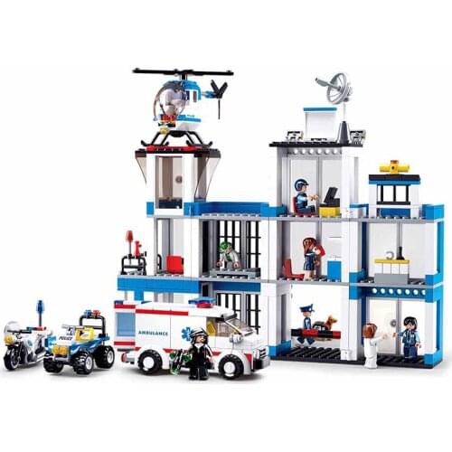 606Pcs City Police Station Car Motorcycle Helicopter Models Educational Building Blocks Toys For Kids DIY Present Small Bricks