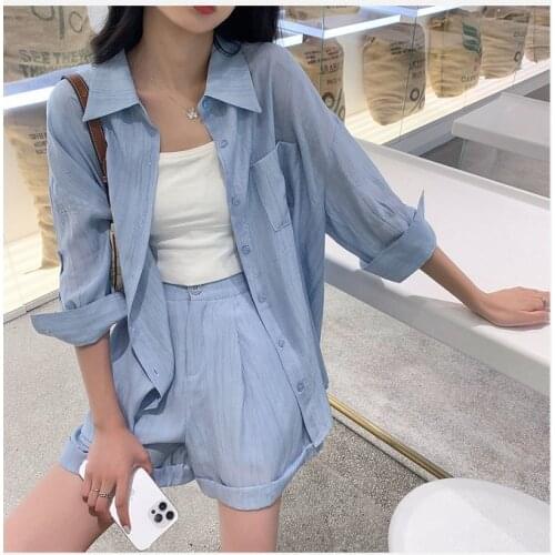 Spring Summer Thin Striped Blazer Suit Women Loose Casual Two Piece Set Office Blazer with Shorts Cotton and Linen Shorts Set