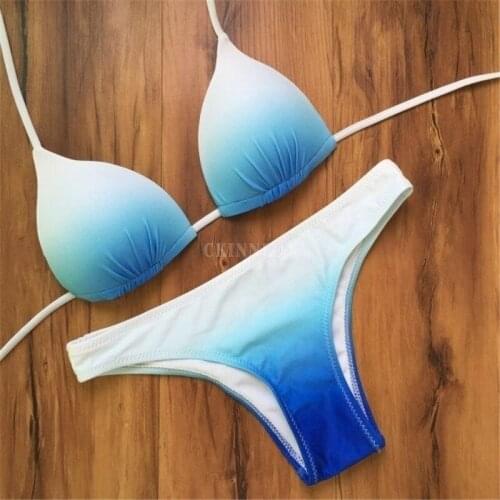 20Pcs/Lot NEWSexy Gradient Color Swimsuit Women Padding Push Up Bikinis Strappy Tie Up Bikini Women Halter Swimwear Bathing Suit
