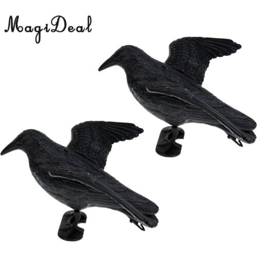 MagiDeal 2 Pieces Lifelike Full Body Crow Decoy Raven Hunting Decoy Bird Scarer Greenhand Gear