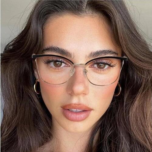 Metal Cats Eye Optical Glasses For Women Fashion Designer Decorative Glasses Trend Transparent Anti-blue light Eyeglasses Frame