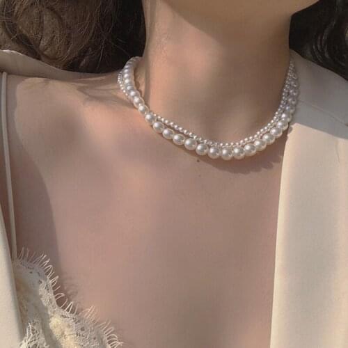 Multi-layer Pearl Necklace Wedding Party Necklace Heart Elegant Chain Retro Accessories Jewelry Women 2021 Gift New Fashion