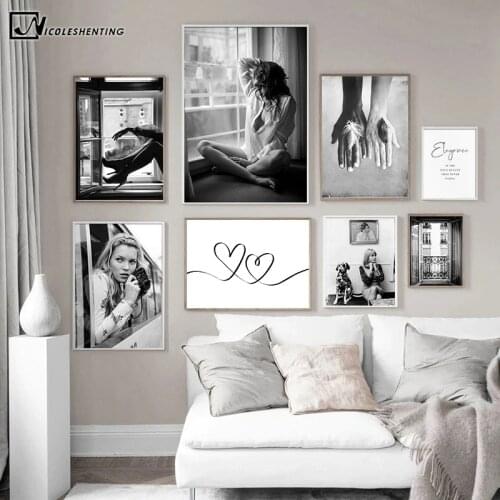 Fashion Poster Black White Lady Window Classical Print Wall Art Canvas Painting Photography Modern Girl Room Decoration Picture