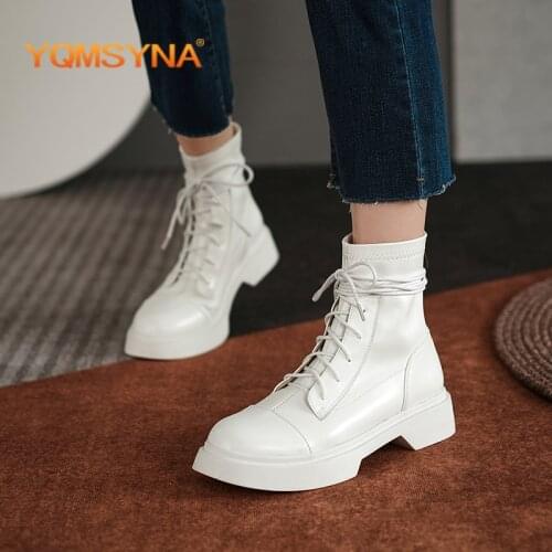 YQMSYNA New Casual Ankle Boots Comfortable Flat With Lace-up Round Toe Womens Boots Office Commute Non-slip Solid Shoes AS309