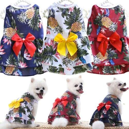 Dog Hawaiian Style Dresses For Small Dogs Pet Pineapple Skirt Cat Clothes Puppy Clothing Summer Breathable Chihuahua Costume
