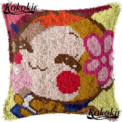 Handmade cross stitch making kit latch hook diy rug kits cartoon monkey printed cushion embroidery adult crafy kits for carpet