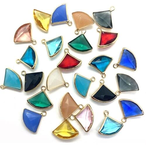 17x19mm Faceted Fan Shape Glass Crystal Pendant Gold Plating Edge Charm for Necklace Earrings DIY Jewelry Making ACC