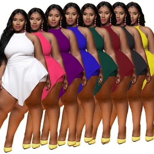 Solid Color Plus Size One Piece Womens Clothing Sexy Sleeveless Zipper Personality Split Casual High Street Short Jumpsuit