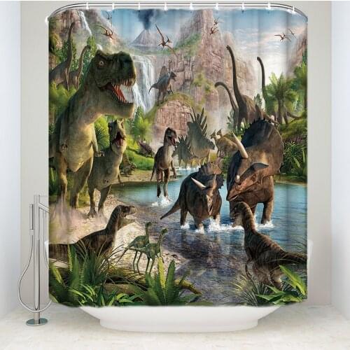 3D Ancient Dinosaur World Waterproof Shower Curtain Bathroom Decor Sets with Hooks 72" x 96"