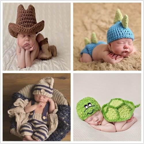 Newborn photography props crothet baby clothes boy clothing boys accessories infant girl costume crocheted handmade outfit