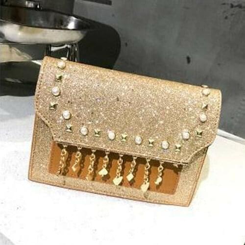 Fashion Women PU Glitter Design Chic Small Shoulder Bag Ladies Chain Hasp Cross-body Bag Elegant Evening Handbag New Style