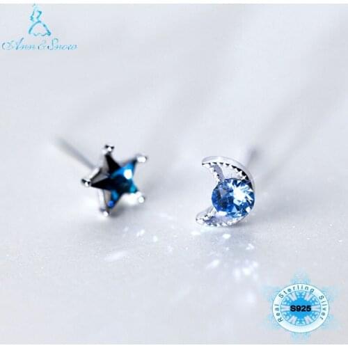 925 Sterling Silver Earrings For Women Star Moon Fine Jewelry Stud Earring High Quality Sapphire Zirconia Gifts Jewellery