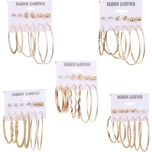 6 Pairs/set Hoop Earrings kolczyki Earrings for Women 2020 Fashion Ear Rings for Girls Pearl Earrings orecchini aretes de mujer