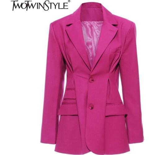 TWOTWINSTYLE Elegant OL Style Blazer For Women Lapel Collar Long Sleeve Tunic Loose Ruched Suit Female Fashion Clothing 2020 New