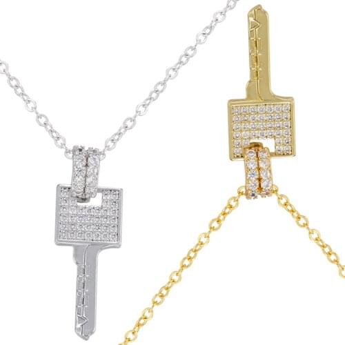 ZHUKOU Creative gold Silver color Key Women Necklace DIY Handmade Cubic Zirconia Necklace Fashion Jewelry Wholesale VL120