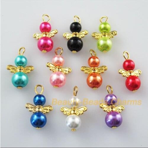 20 New Charms Mixed Dancing Angel Gold Color Wings Pendants 14x22mm