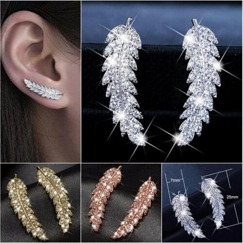 2021 NEW Fashion Feather Stud Earring Women 925 Silver,Gold,Rose Gold Jewelry A Pair/set