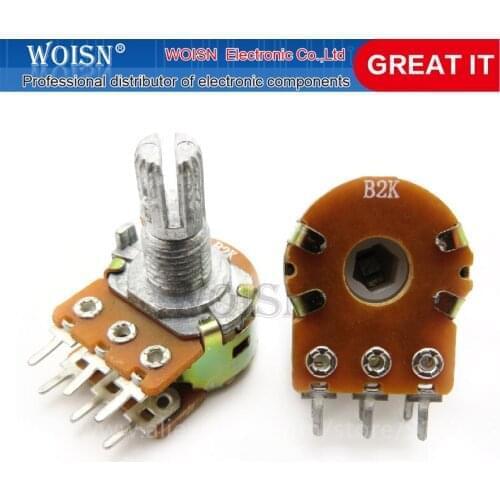 5PCS 2K ohm WH148 B2K 6pin 2K Potentiometer 15mm Shaft With Nuts And Washers Hot In Stock