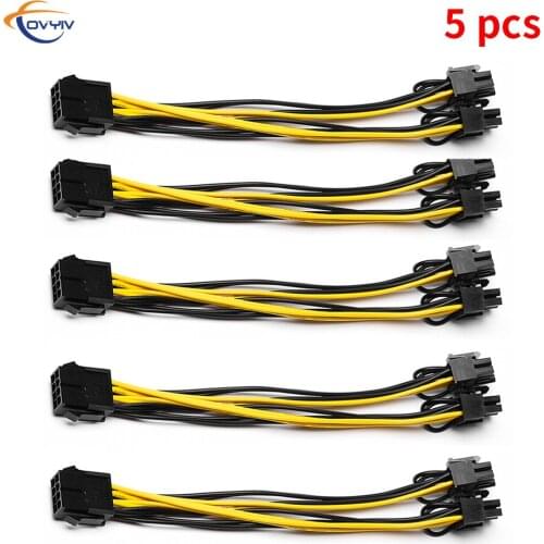 5 PCS COVYIV 8 Pin PCI-E to Dual PCIE 6+2 Pin Power Cable Motherboard Graphics Card PCI Express Riser GPU Power Data Cable 20cm