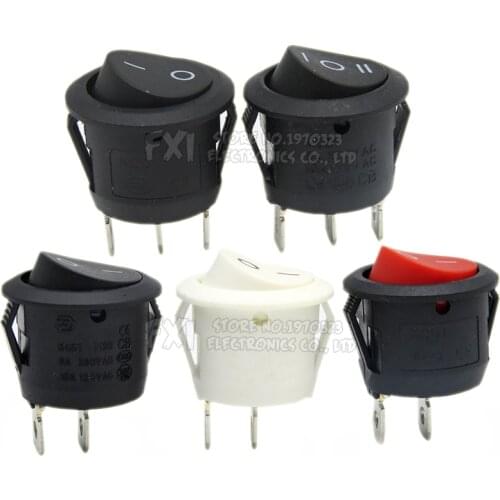 5PCS Push Button Switch 20MM SPST 2Pin 3pin 3A 250V KCD1-105 KDC1 Fdkjgecf Snap-in On Off Round Rocker Switch Black Red White